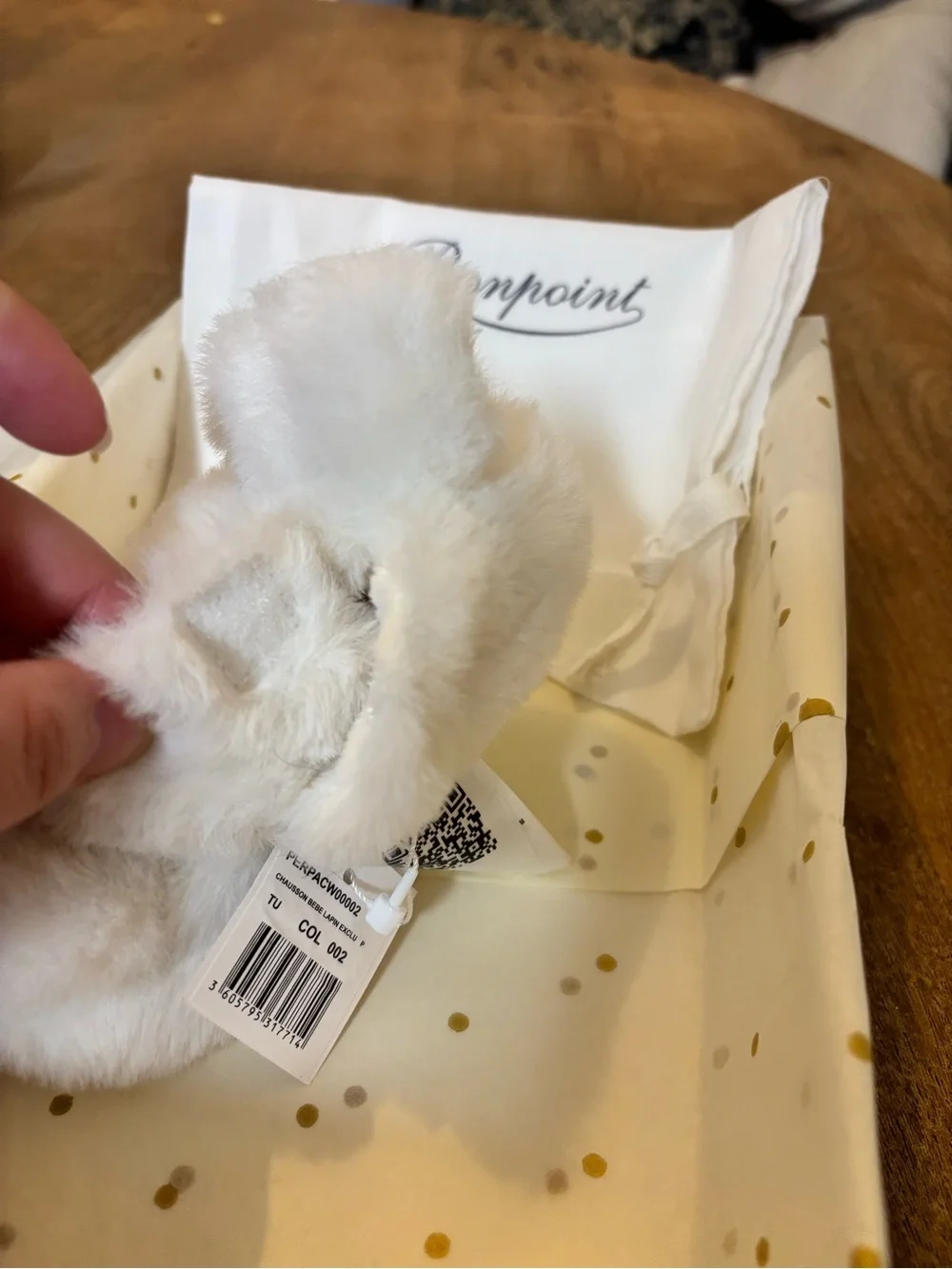 Bonpoint Cream Plush Baby Booties with Bunny Ears